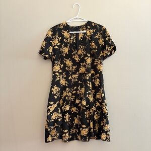 ROMWE Black and Gold Floral Mini Dress with Ruffled Skirt